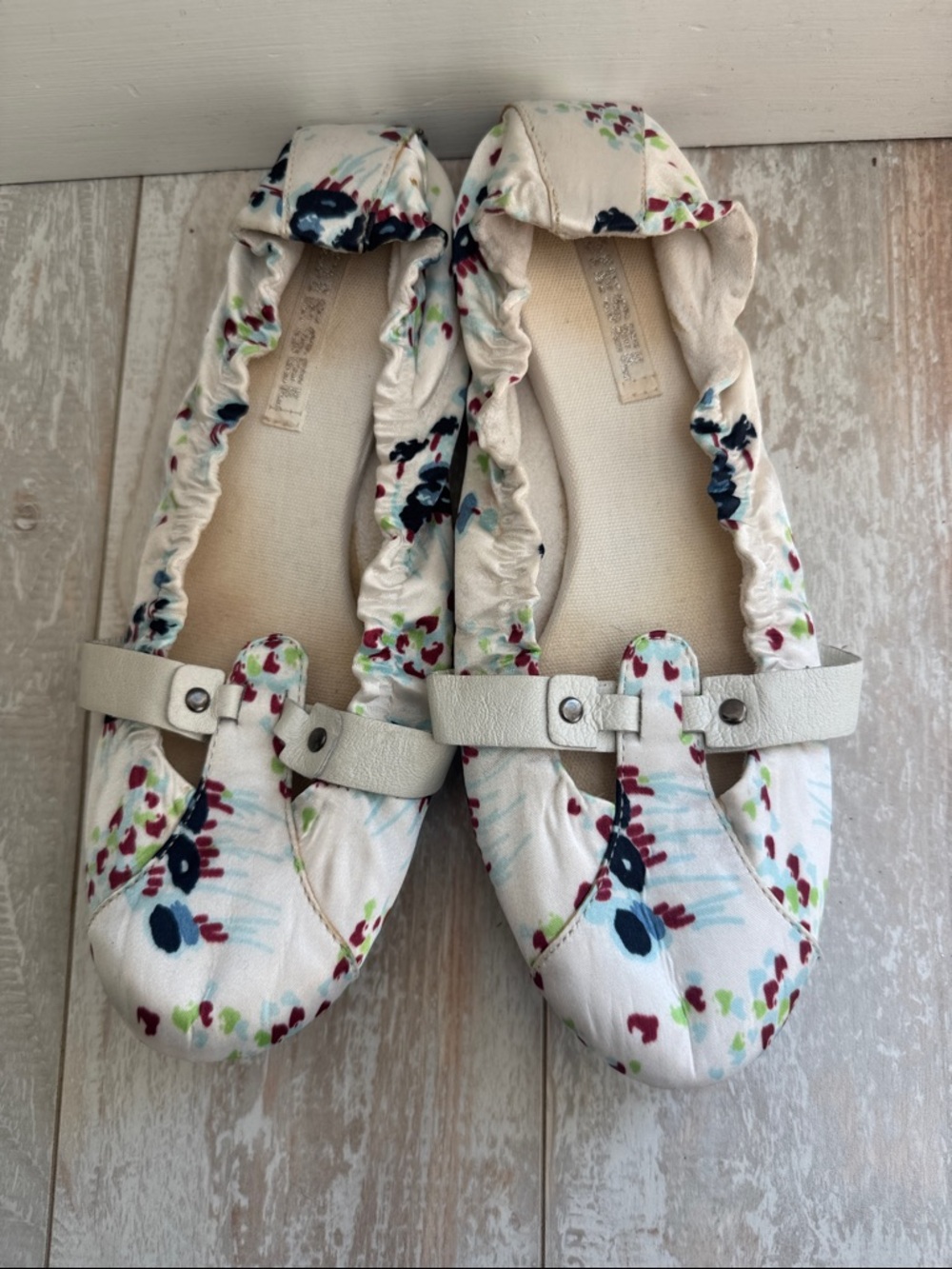 Diesel Floral Ballet Satin Flats Light Silver Shoes Italy Size 7 US EU 37